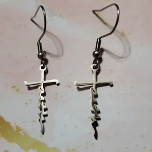 Stainless Steel “Faith” Script Cross  Earrings Inspirational Christian Jewelry